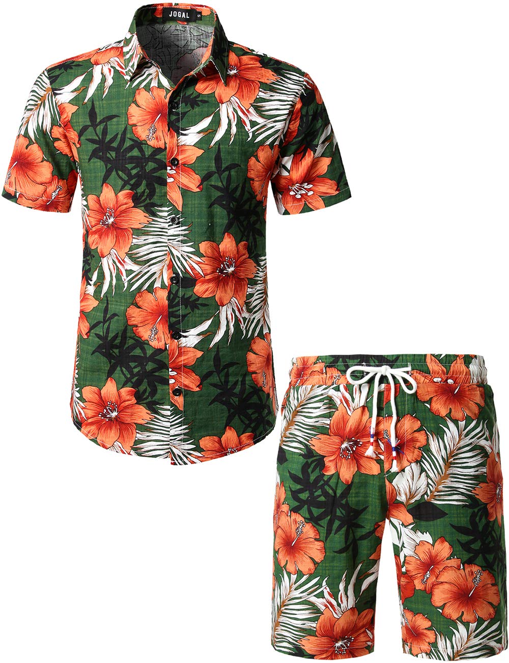 JOGAL Men's Flower Casual Button Down Short Sleeve Hawaiian Shirt Suits ...