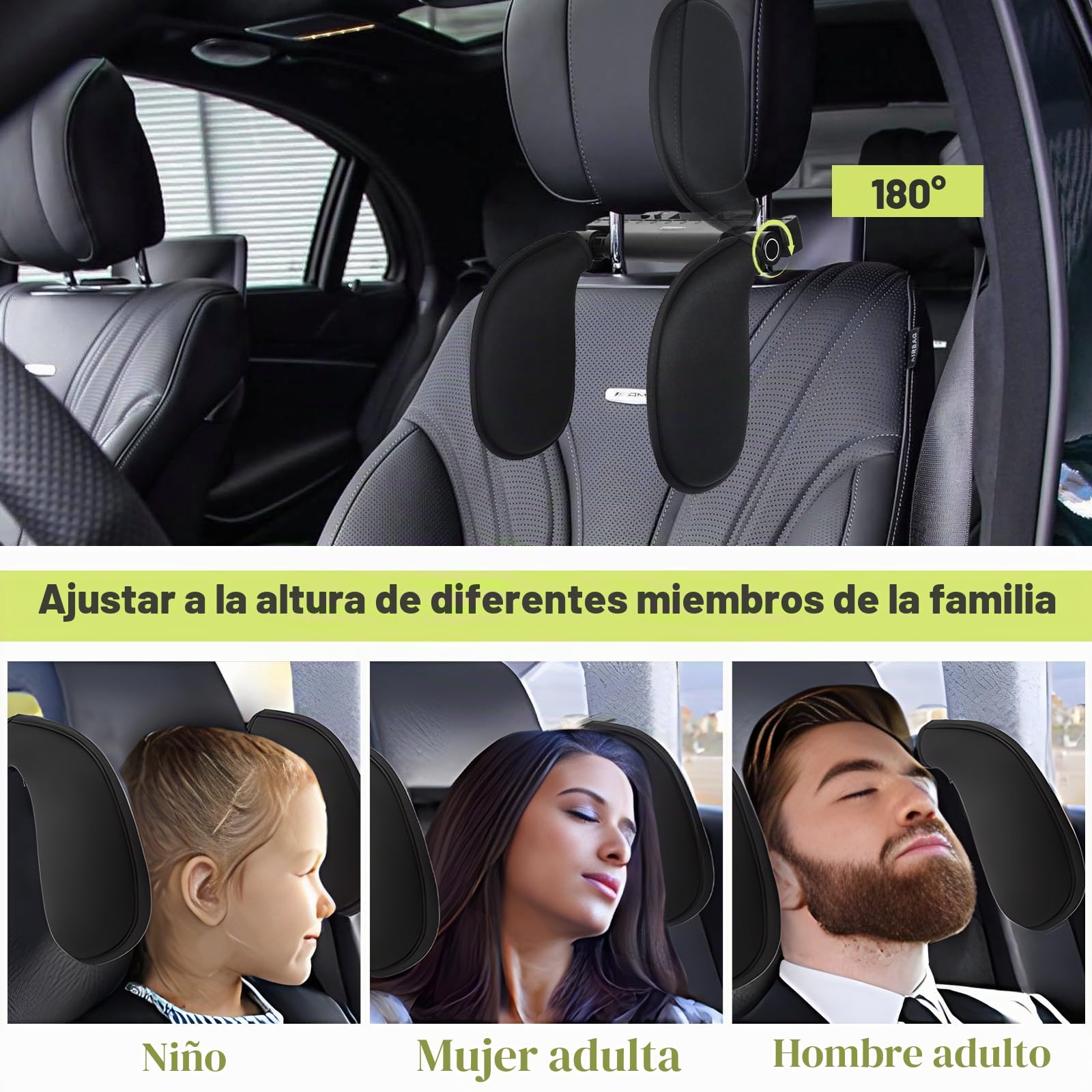 Reposacabezas Regulable Auto para Niños & Adultos | Espuma viscoelástica, regulable y ergonómica – soporte ideal para viajes largos en coche