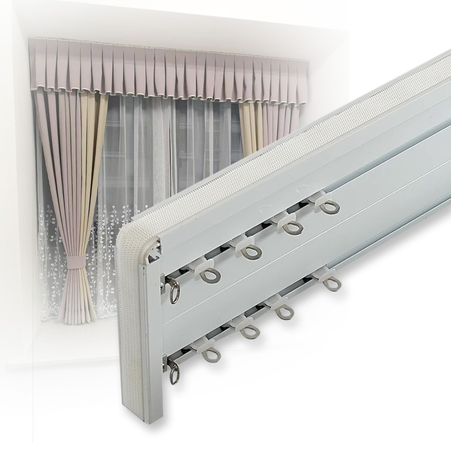 Doppelläufige Gardinenstange, Decken- oder Wandhalterung, 310 cm, Aluminium-Gardinenstange für Wohnzimmer und Schlafzimmer, erhältlich in 170/240/330/380/420/500 cm