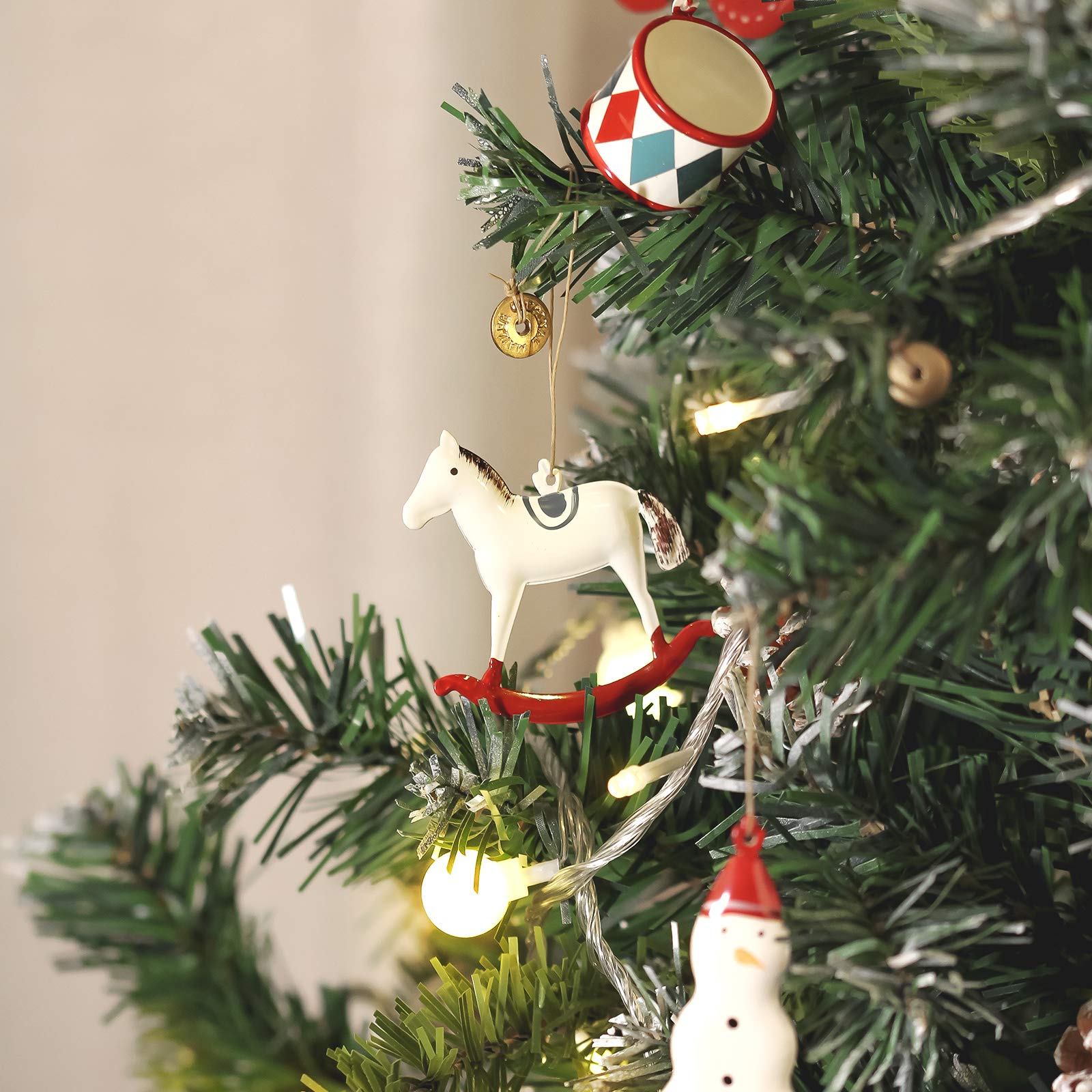 Lot de 12 décorations de Noël en métal double face peintes à la main pour porte murale à suspendre avec étiquettes cadeaux pour fêtes à thème, fêtes à thème, décoration intérieure