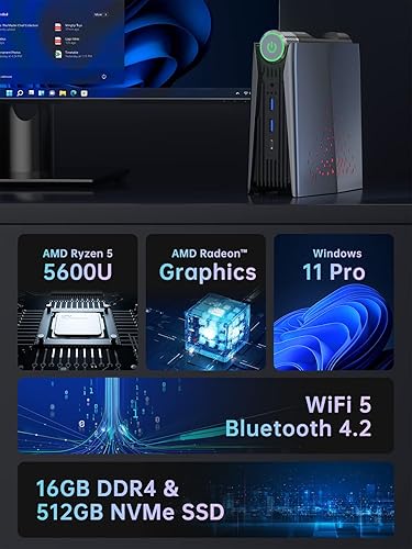 Miniatura 2 de ACEMAGICIAN Mini PC [AMR5], Ryzen 7 5800U (up to 4.4GHz) Desktop Computer, 32GB DDR4 RAM 512GB NVME SSD, RGB Light, 3-Screen Display for Business