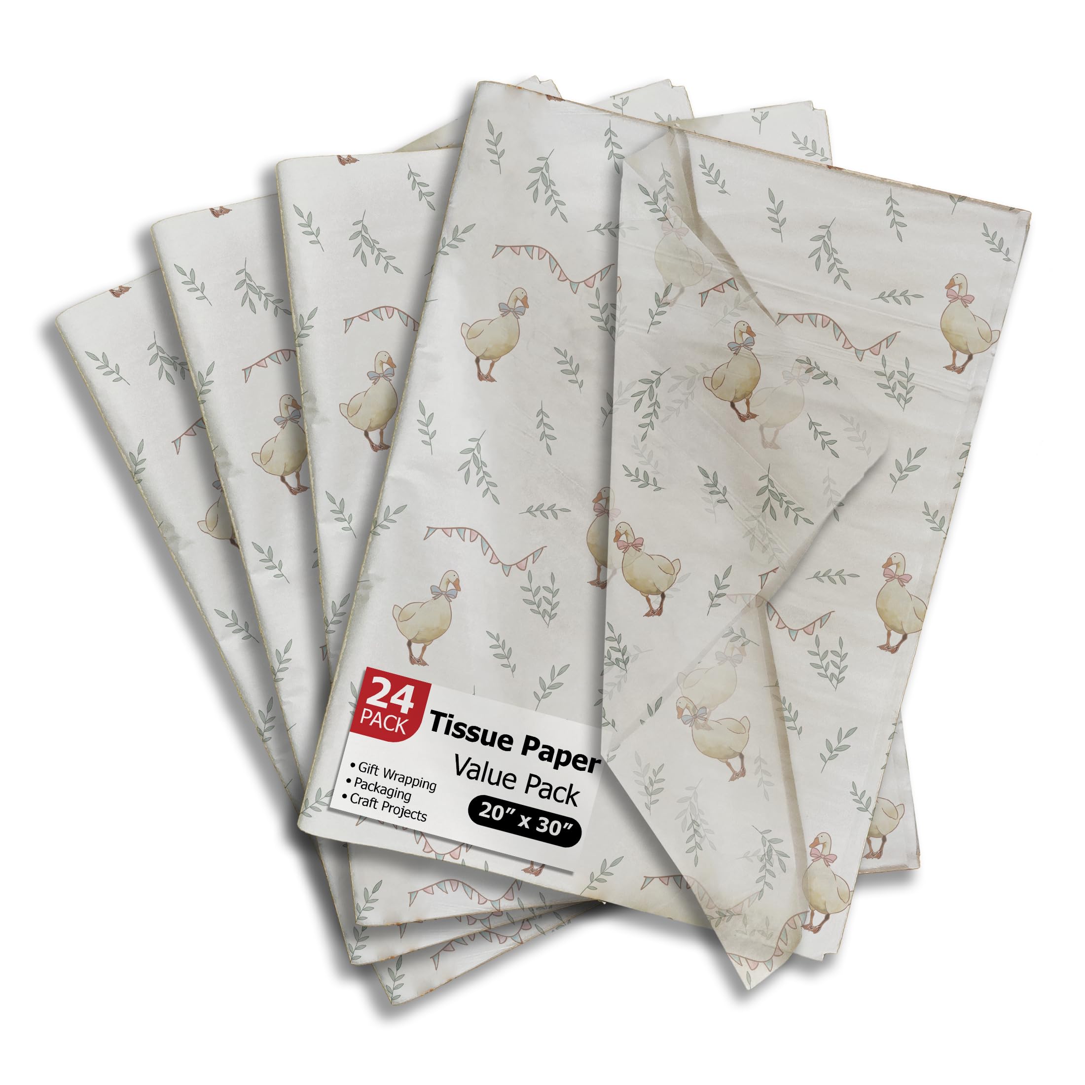 Pro Supply Global Geese Printed Tissue Paper for Gift Bags or Boxes and Wrapping - Baby Shower Bulk Decorative Art Tissue Paper for Packaging and Gifting | 24 Sheets 20" x 30"