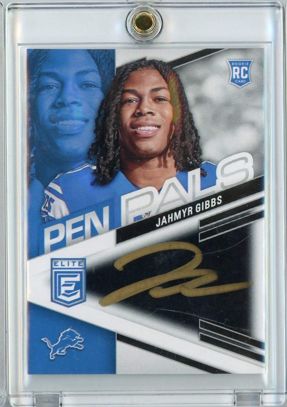 2023 Panini Donruss Elite Pen Pals Black Gold Ink Jahmyr Gibbs #PPJGB Autograph Rookie RC Football Card