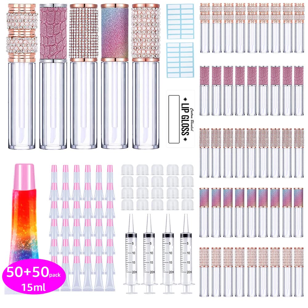 AMORIX 15ml Pink Cap Lip Gloss Tubes 50pcs Lip Gloss Tubes with Wand