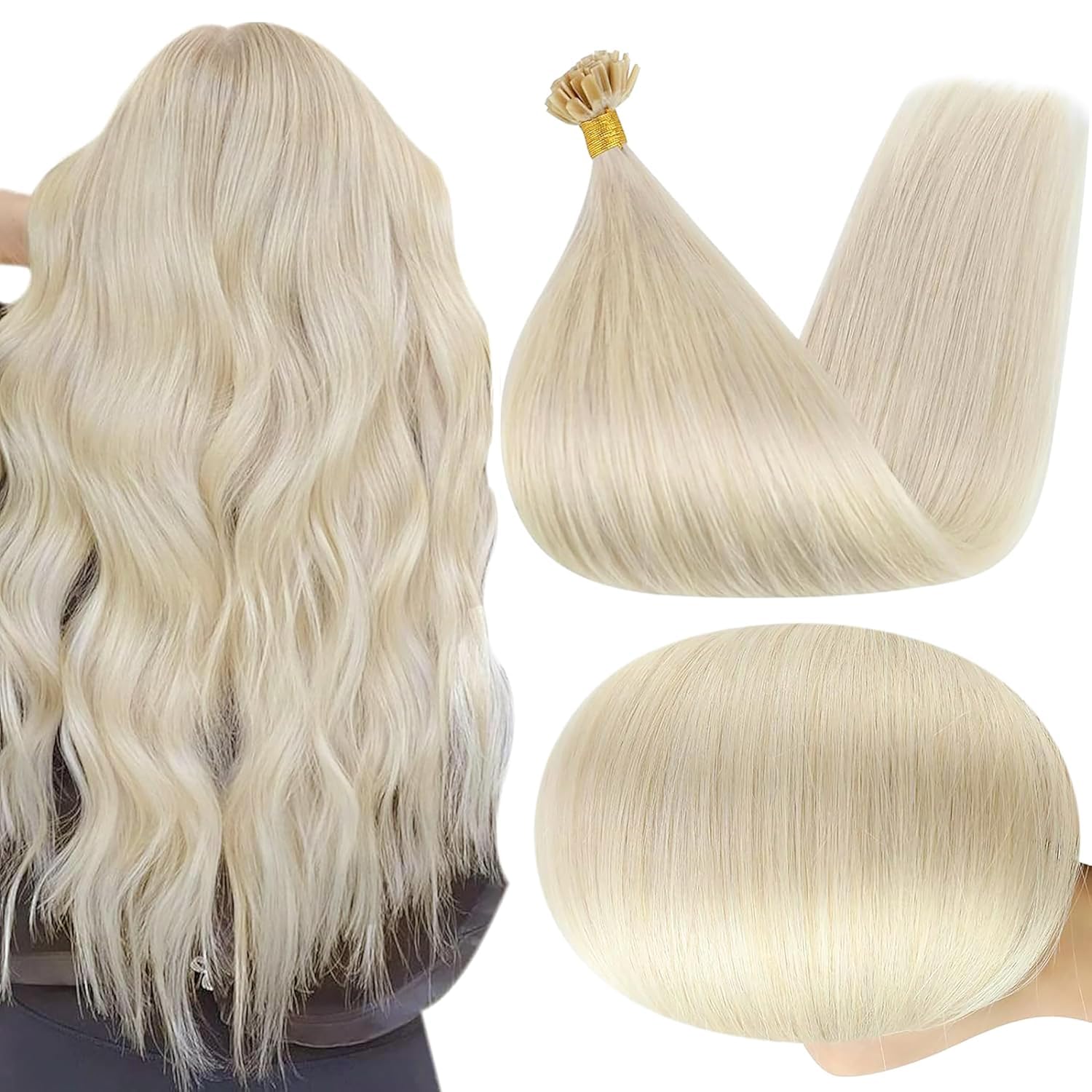 Utip Human Hair Extensions 18 Inch Keratin Bond Hair Extensions Real Human Hair Color 60 Platinum Blonde Fusion U Tip Extensions 50 Grams add Volume