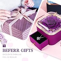 Vista 4 de Beferr Regalos de cumpleaños para mujeres, rosa real preservada con collar, rosas moradas eternas, flores para la entrega, aniversario, día