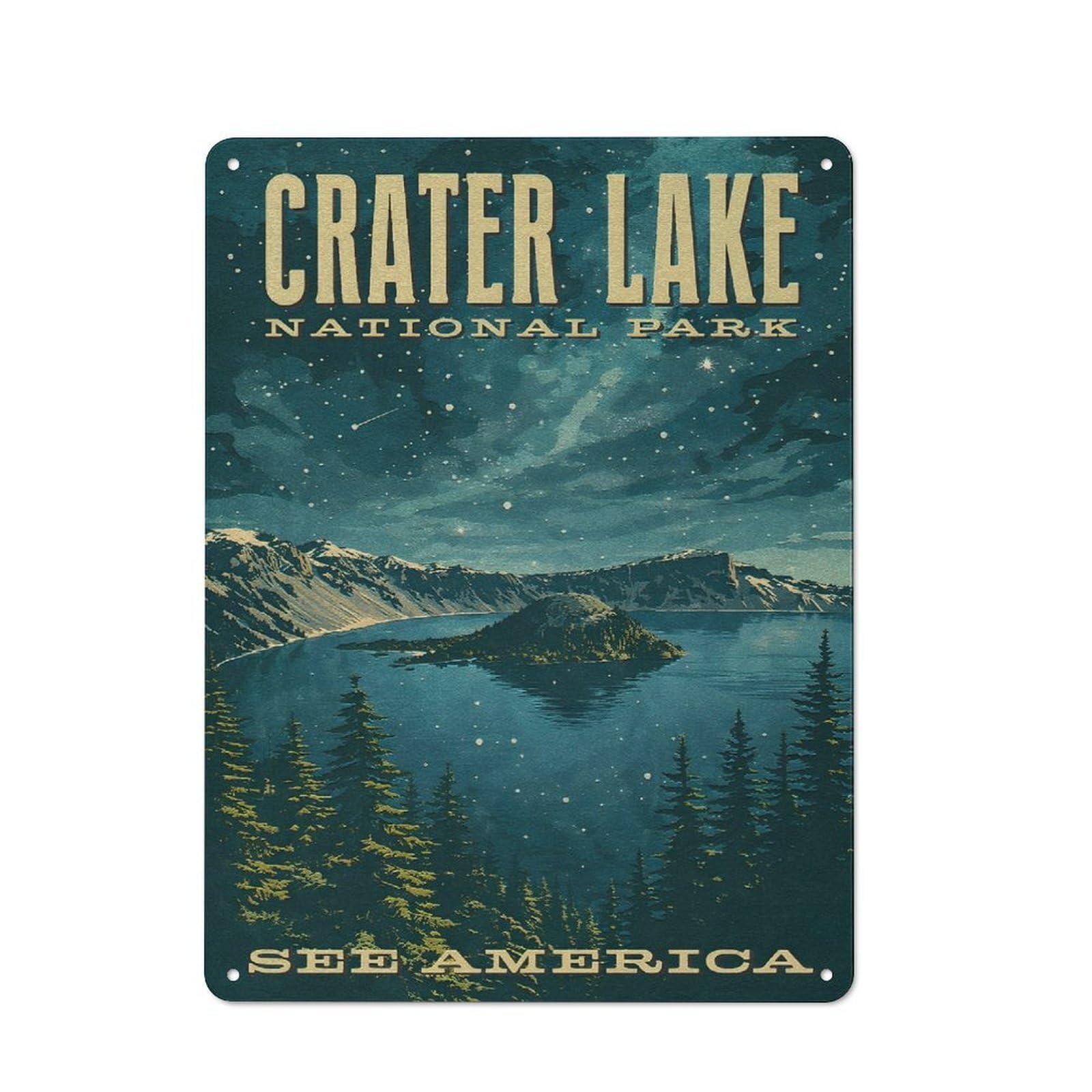 Junmoney Style-3 Creative Crater Lake National Park Vintage Tin Sign 40X30cm, Study Room Decor For Workspace, Cafe, Shop Or Desk Area