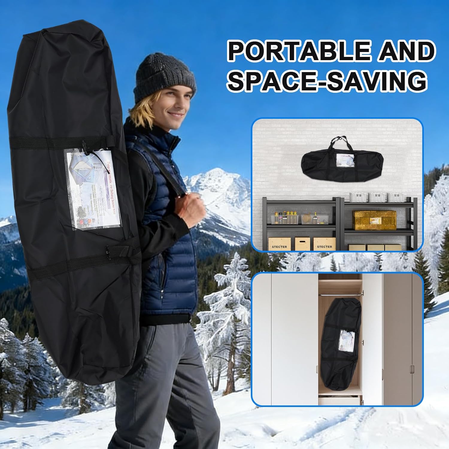 Pop-Up Tent Ice Fishing, 1-2 Person 3-Layer Insulated Ice Fishing Shelter Portable Ice Shanty Outoor, Thickened Cotton + Windproof Oxford Cloth, Includes Anchors, Ropes & Carry Bag, Blue