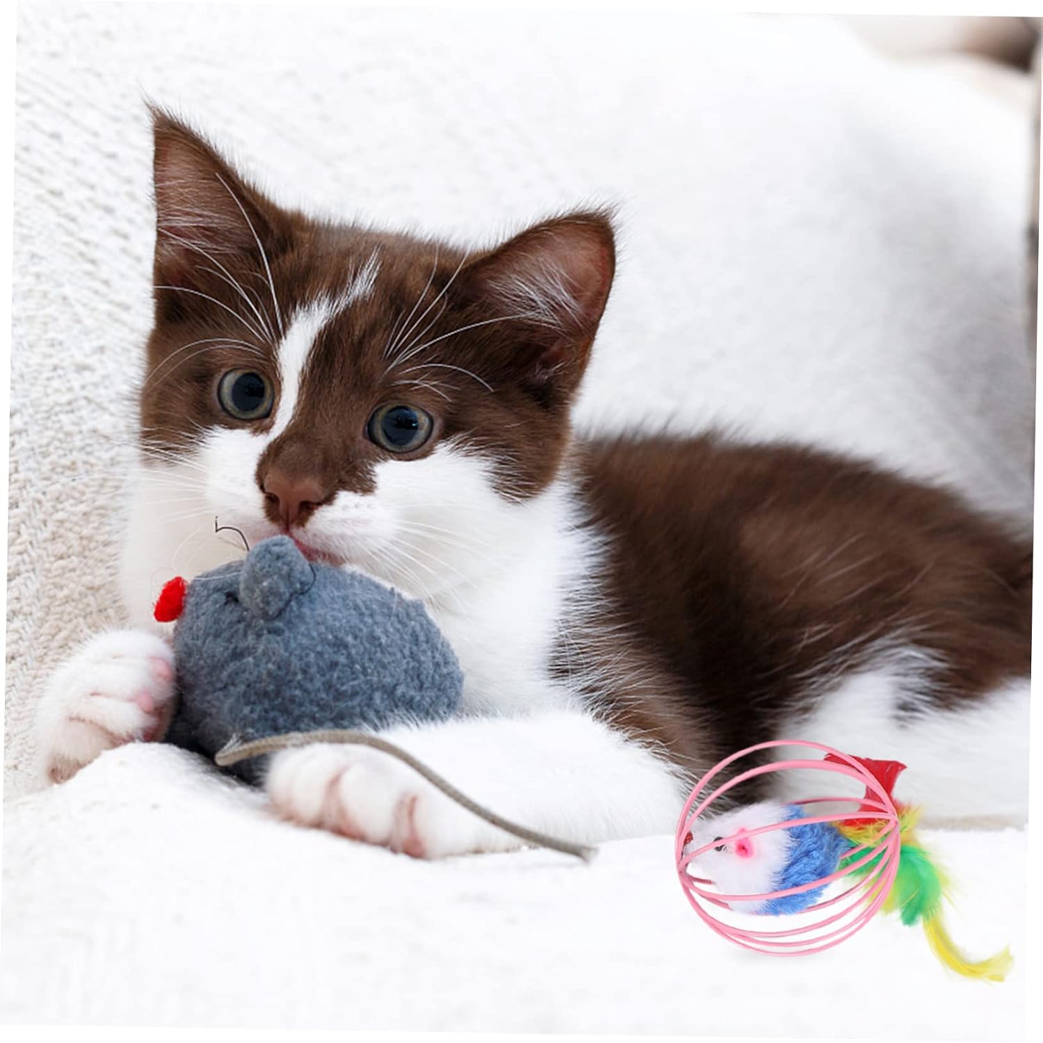Kisangel 5pcs Plush Mouse Cage Toy for Cat Interactive Cat Toys Soft and Safe Teasing