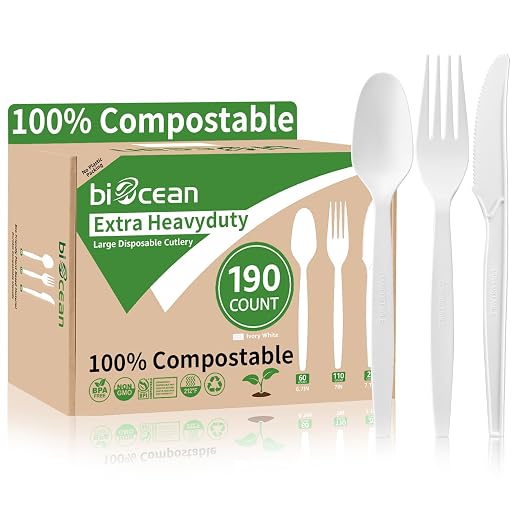 Extra Heavyduty Compostable Cutlery Set Disposable Utensils No Plastic Forks Spoons Knives Biodegradable Fork Eco Friendly Silverware Serving Flatware for Party,BBQ,Daily Use,Events,Picnic