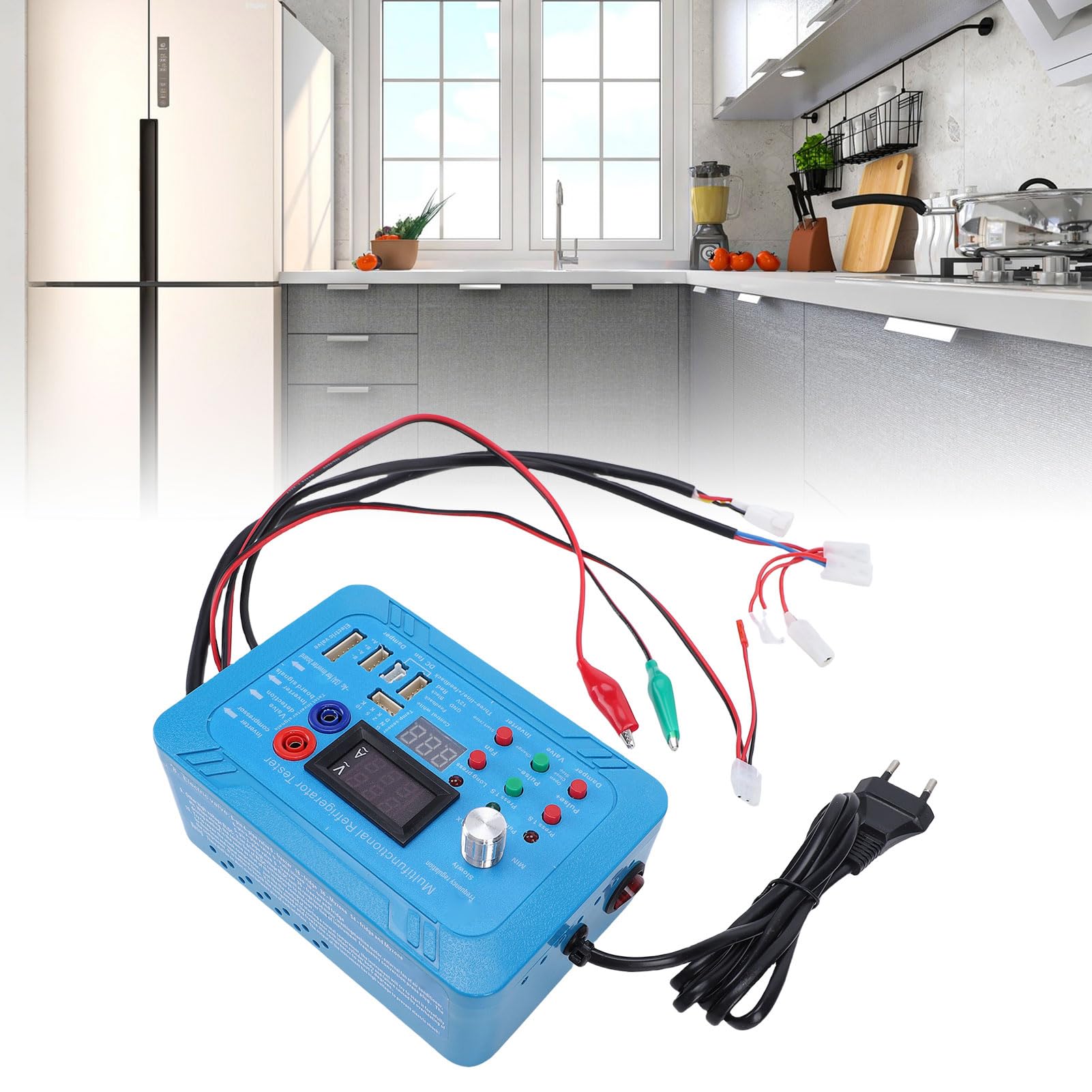 Jectse Tester per Frigorifero Inverter, Strumento di Test per Scheda a Frequenza Variabile con Avviso Cicalino per Riparazione Elettrovalvola Motorizzata a 6 Pin e 5 Pin (Spina europea)