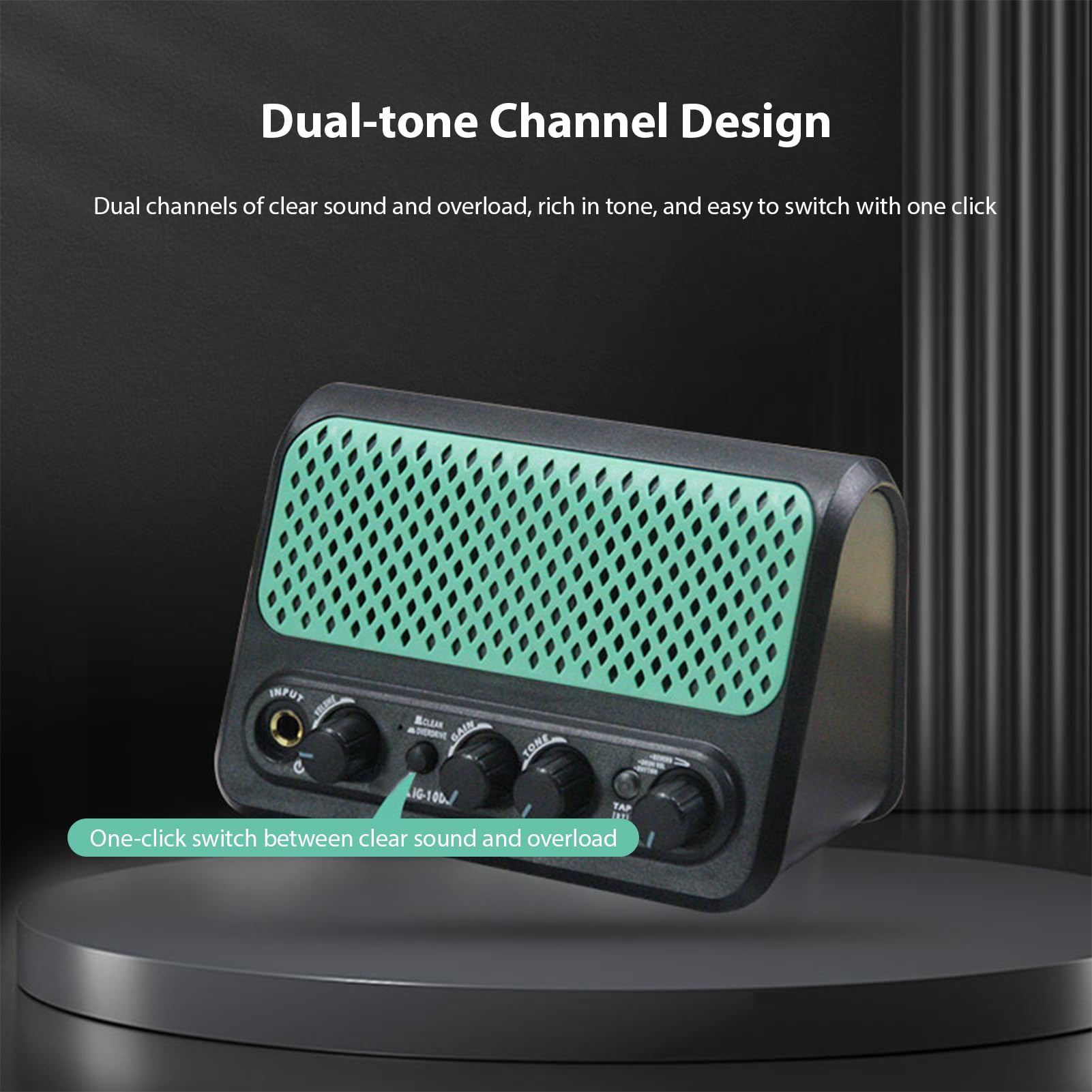 Drfeify Haut-Parleur de Guitare électrique, Connexion sans Fil BT, Boîte à Rythmes, Bouton de tonalité, Commandes de Gain et de tonalité, Rechargeable, Noir, pour Guitaristes