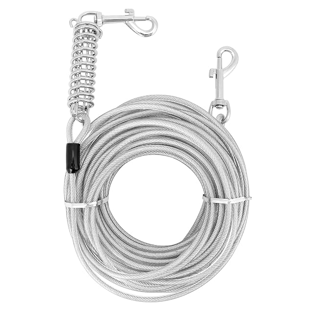 Foto 7 de 7 de QWORK® Correa Perro 15M, Correas Amarrar Perros, Φ5 mm Correa de Cadena para Perros con Resorte y Gancho