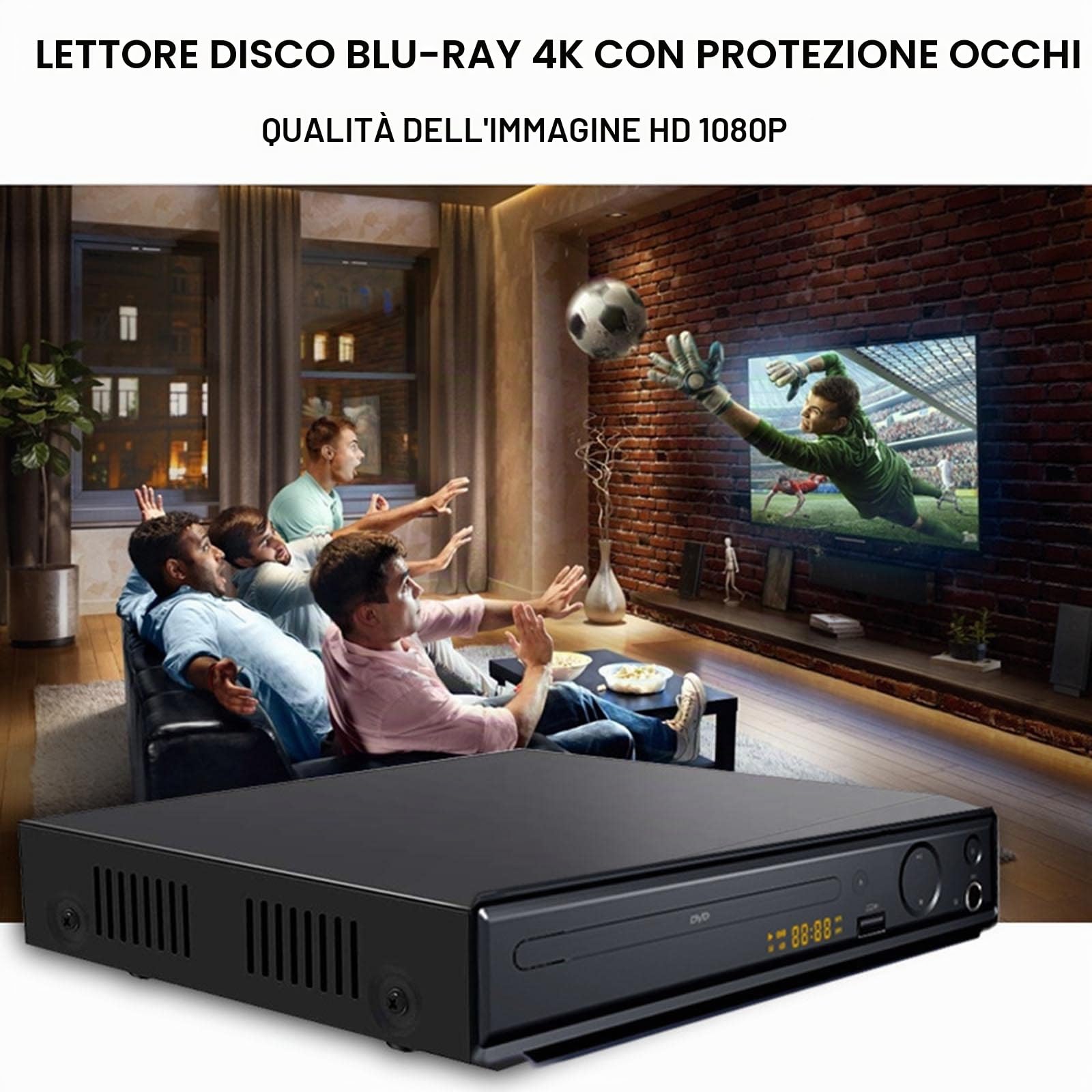 Lettore Dvd Blu-Ray Eye Protection 4K, Riproduzione VCD HD Domestica HDMI, con Presa USB/Memoria di spegnimento