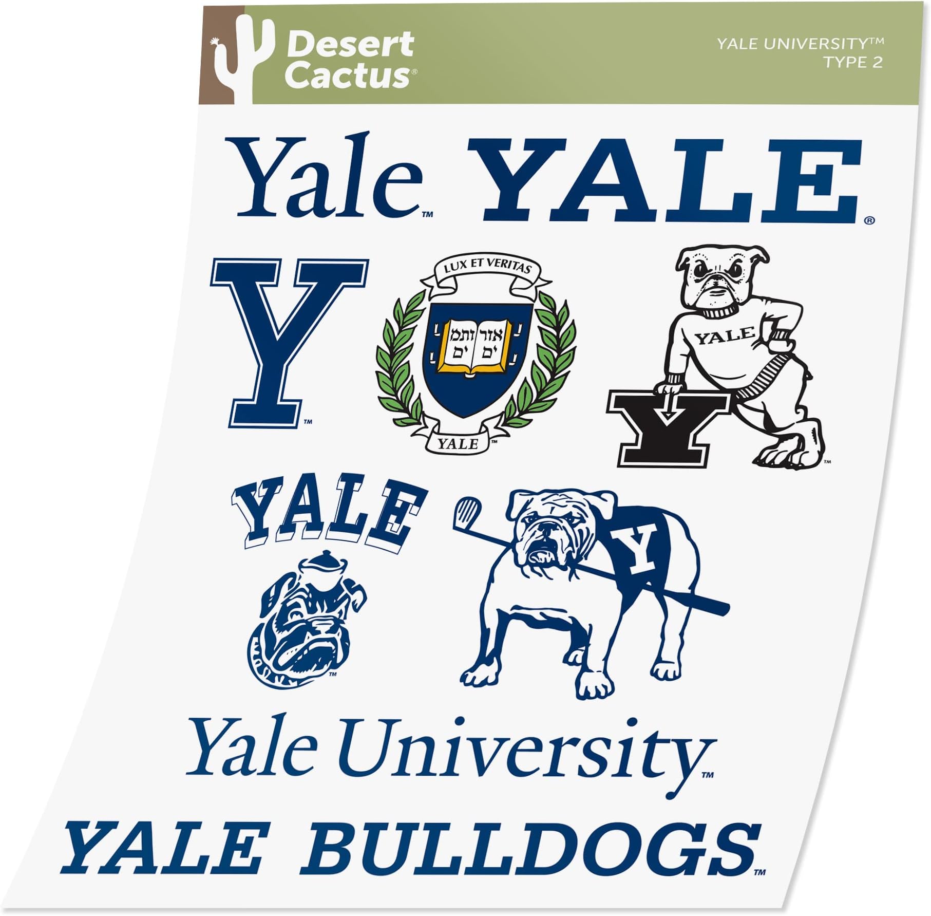 Desert Cactus Yale University Sticker Bulldogs Sticker Vinyl Decals Laptop Water Bottle Car Scrapbook Sheet T2 (Type 2)