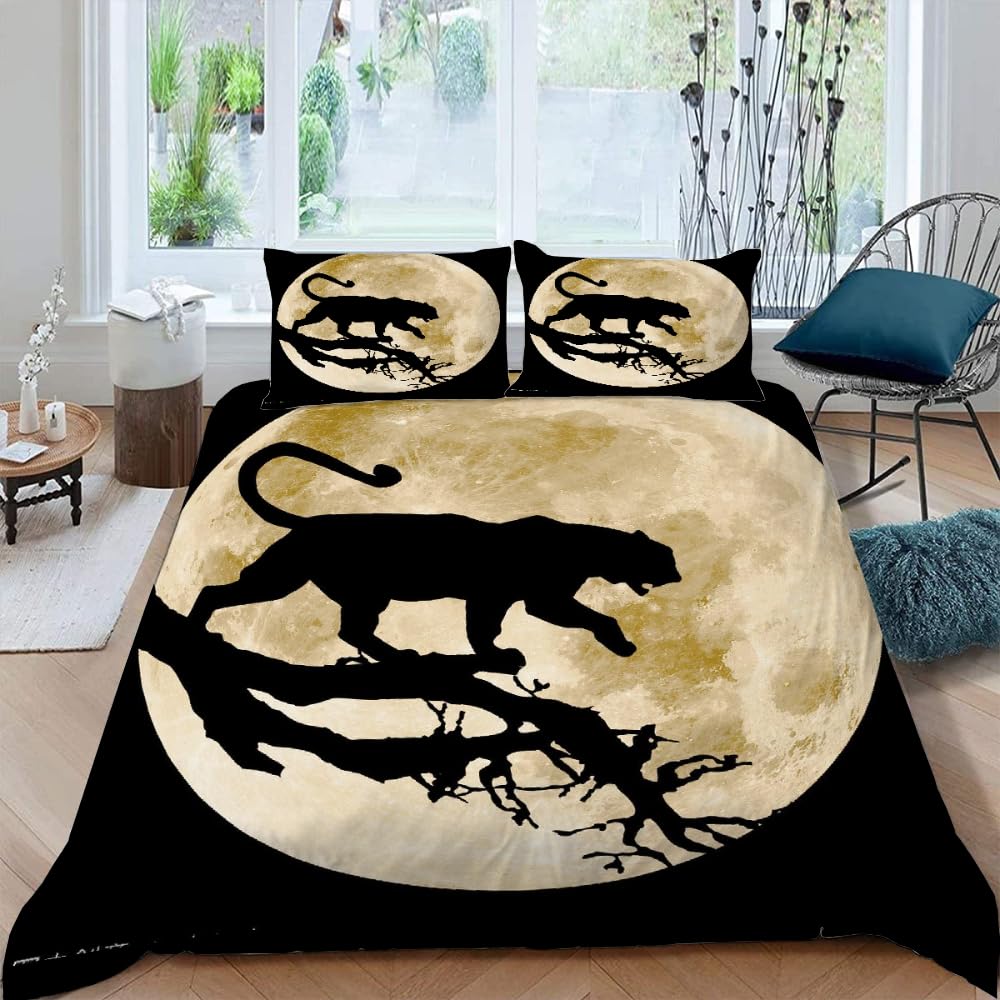 Parure de lit léopard 240x260 cm en microfibre avec 2 taies d'oreiller lune