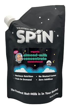 Wilderness Poets SPiN, Organic Almond Milk Concentrate Unsweetened - 32 Ounce Squeeze Bag - Makes Up To 4 Gallons of Milk - 1 Ingredient - Make Almond Milk or Non-Dairy Creamer for Coffee, Tea, Lattes, Smoothies and Vegan Desserts