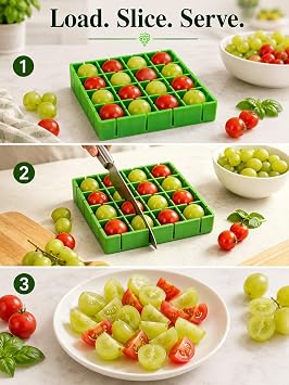 Grapes Cherry Tomatoes Cutter Slicer Half or Quarter Cutting 16Pcs at a Time, Food Grade Material, Dishwasher Safe, Fruit Container Holder Cutter for Salad Kids Baby Toddlers' Snacks 2023 New