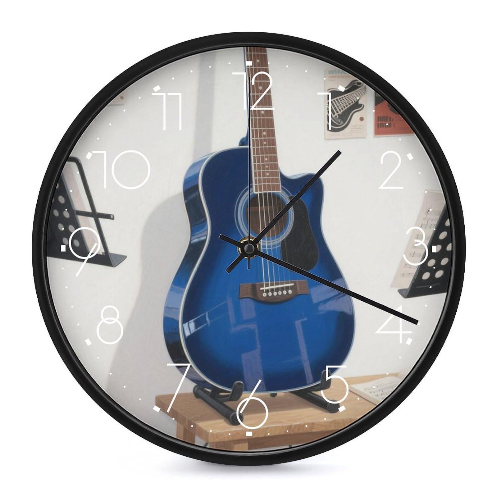 DWVTSLH Blue Guitar Wall Clock 10 Inch Silent Non-Ticking Modern Clocks Battery Operated - Decorative Wall Clocks for Bedroom Living Room Kitchen Office Wall Decor Gift Idea