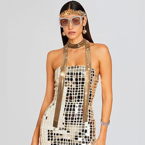 Miniatura 2 de AWAYTR Accesorios de disfraz de discoteca de los años 70 para mujer, bufanda de lentejuelas de los años 70, diadema, pulsera de diamantes, collar