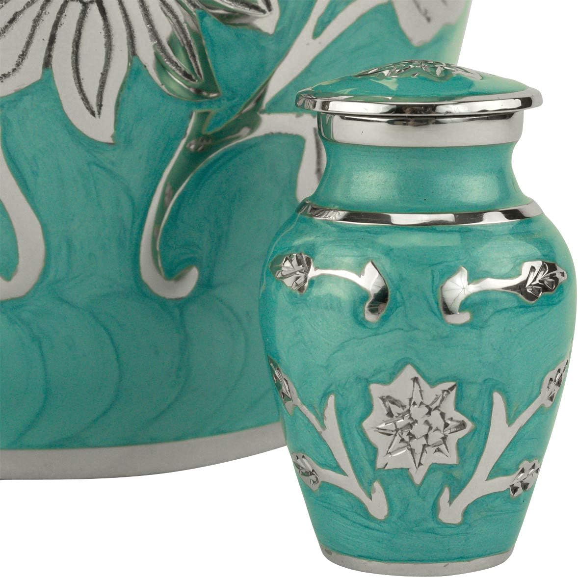 Grace Turquoise Keepsake Cremation Urn for Ashes, Brass, Blue Green Urn, Keepsake Sized Cremation Urn, 3 Inches High