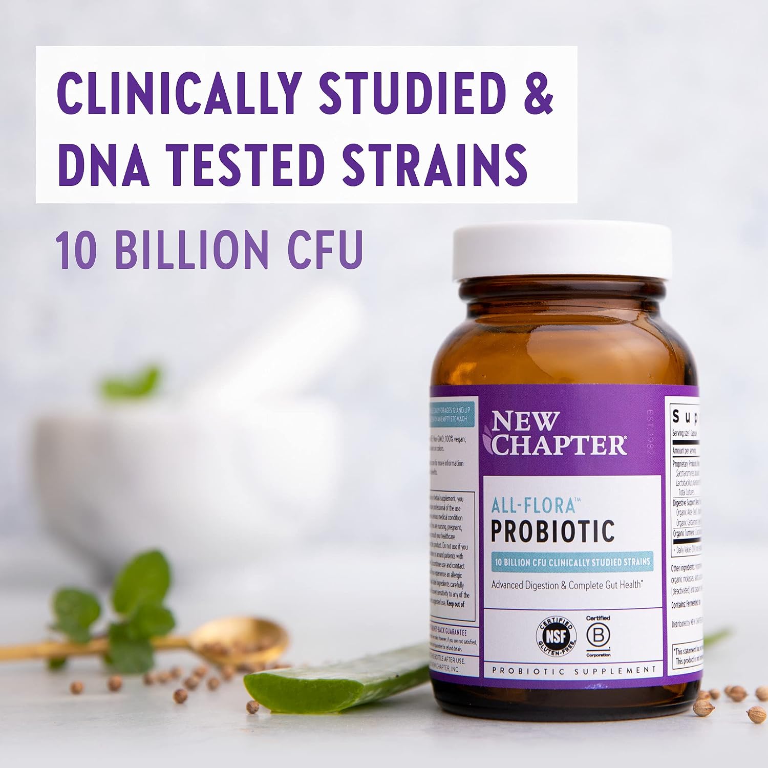 New Chapter Probiotic All-Flora - 30 ct (1 Month Supply) for Advanced Digestion & Complete Gut Health with Prebiotics + Postbiotics, Clinically Studied Strains, 100% Vegan, Non-GMO, Shelf Stable