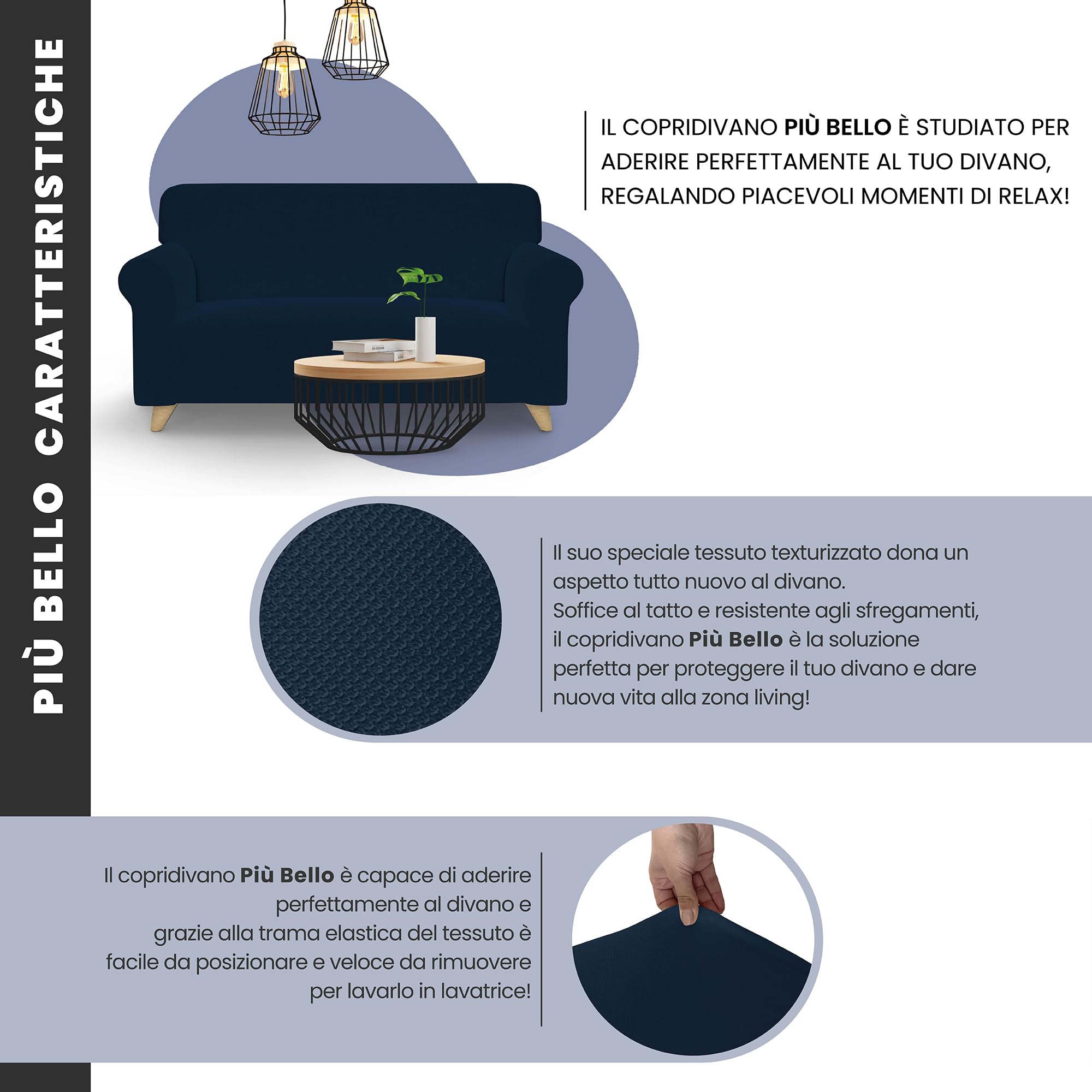 Italian Bed Linen PIU Bello Funda de sofá bielástico Extensible, Azul Oscuro, 2 PLAZAS