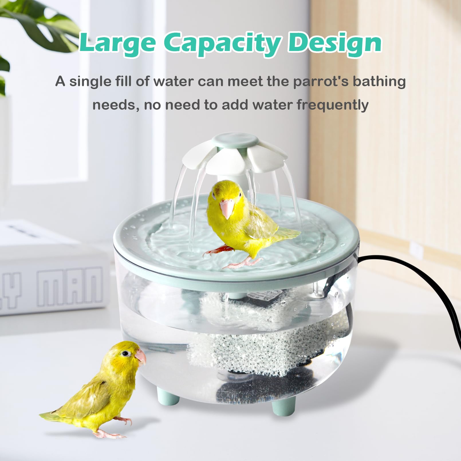 Automatic Bath for Birds,Parrot Bathtub with Petal Fountain Circulating Filter Cage Bird Bath Shower Cockatiel Bird Bath for Indoor Parakeets Budgie Cockatiels Small Feathered Pet - image 4