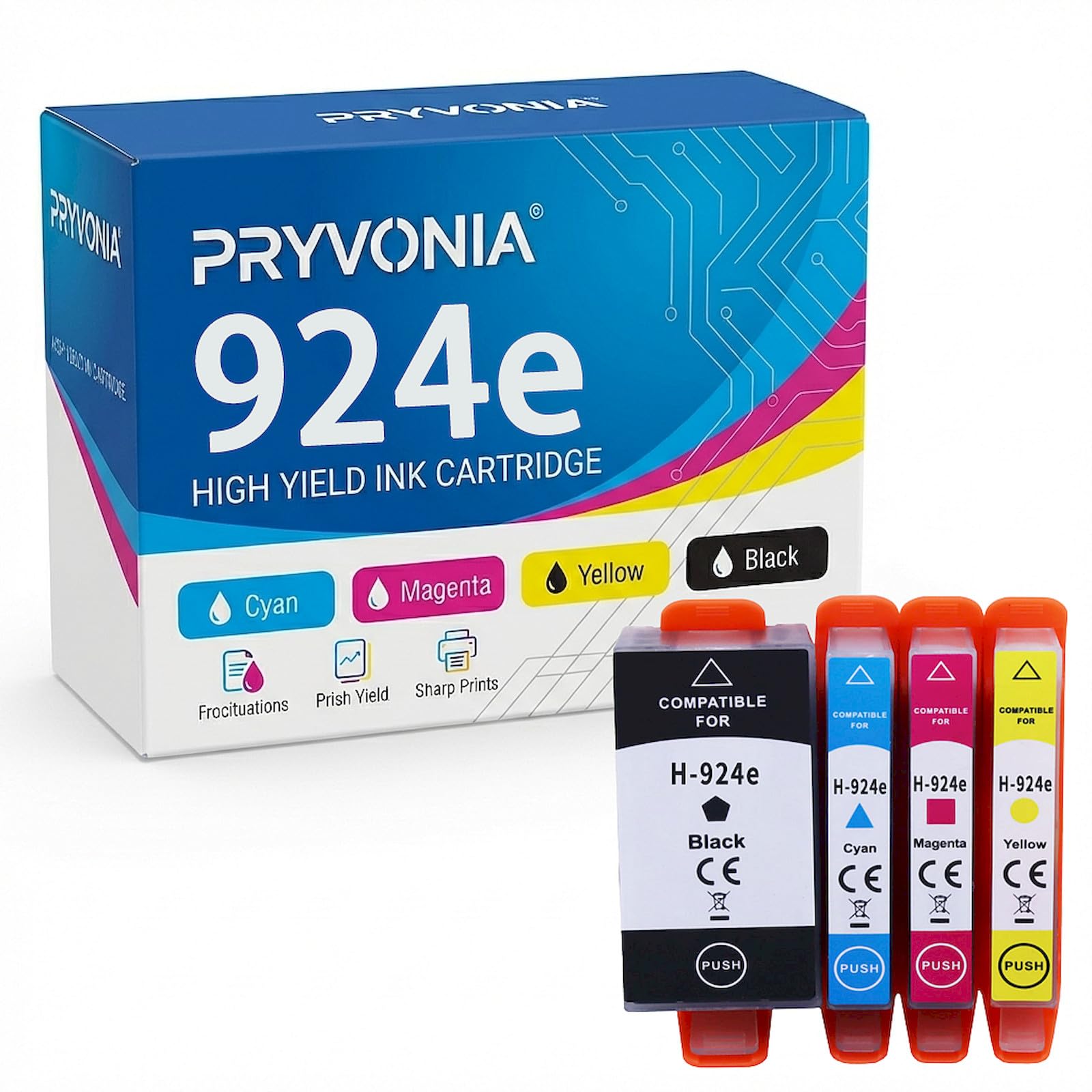 924 924e - Cartuchos de tinta compatibles con HP OfficeJet Pro 8122e 8124e 8125e 8132e 8134e 8135e 8120e 8130e para HP 924 924e (4 unidades, negro, cian, magenta, amarillo)