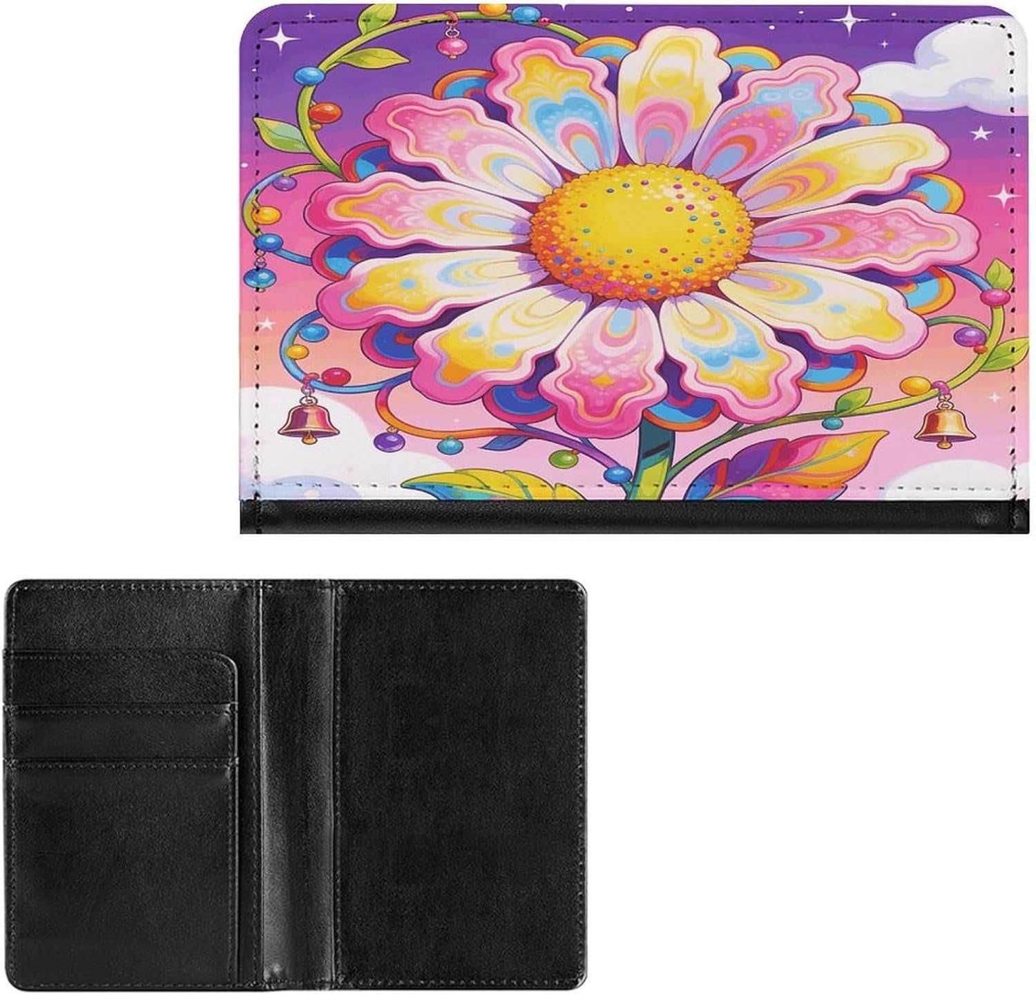 Personalized Sugar-colored Flower Bells Passport Holder Waterproof Passport Protector for Travel Essentials Classic Passport Wallet with Slots PU Leather Passport Cover Holder