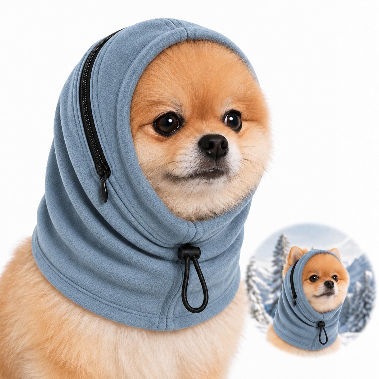 Dog Snood Ear Protector, Blue, Size S, 13 × 16 cm, Side Zip, 1 Piece