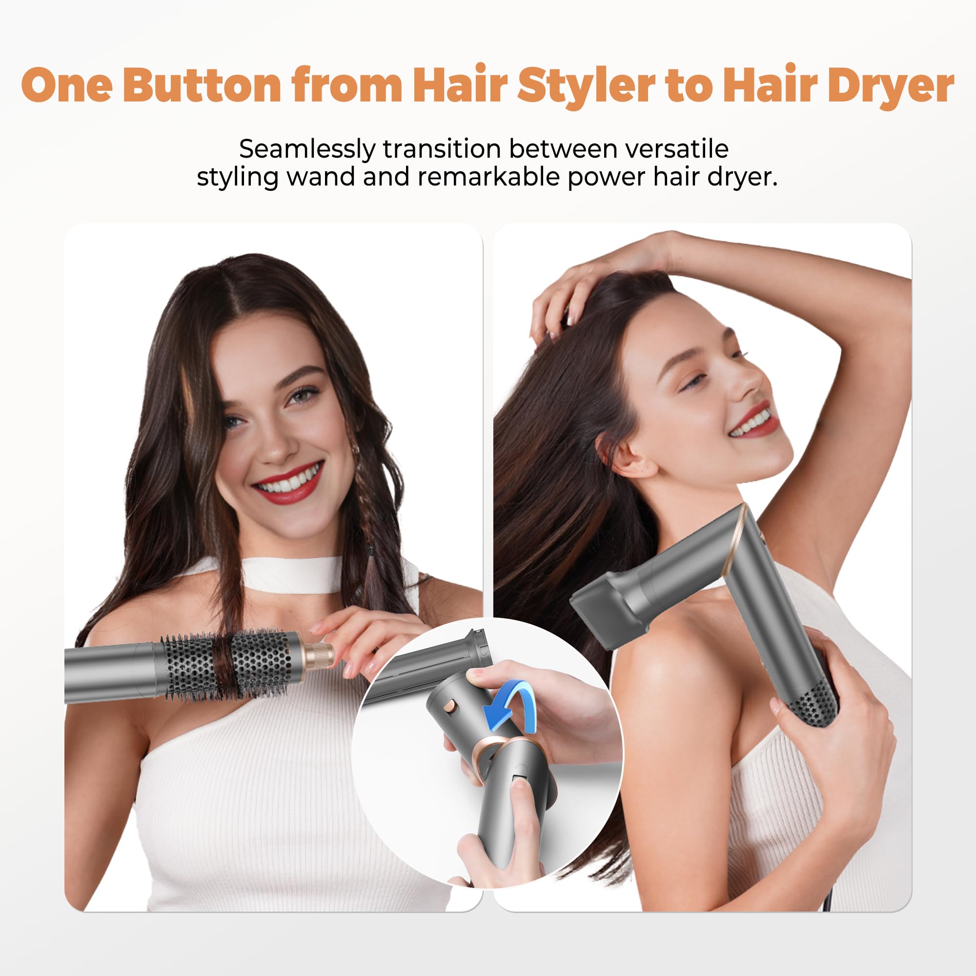 OKWRAP Hair Styler Set, Haarstyler 6 in 1, Multistyler Haare 110000 U/MIN mit Rundbürste Föhn, Diffusor, Automatischer Lockenstab, Glättbürste für Trocknen, Glätten,Locken mit Aufbewahrungstasche