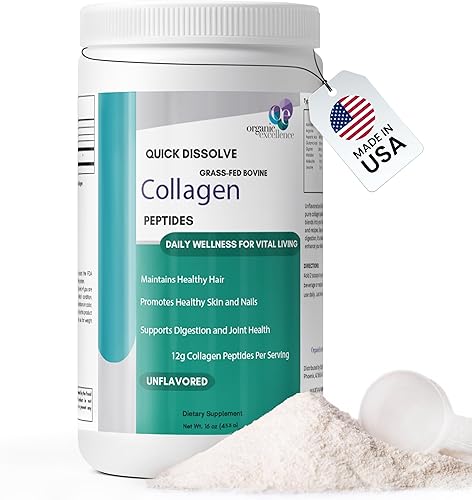 Organic Excellence Péptidos de colágeno, colágeno bovino sin sabor en polvo tipo I y III hidrolizado colágeno hidrolizado, soporte para la piel,