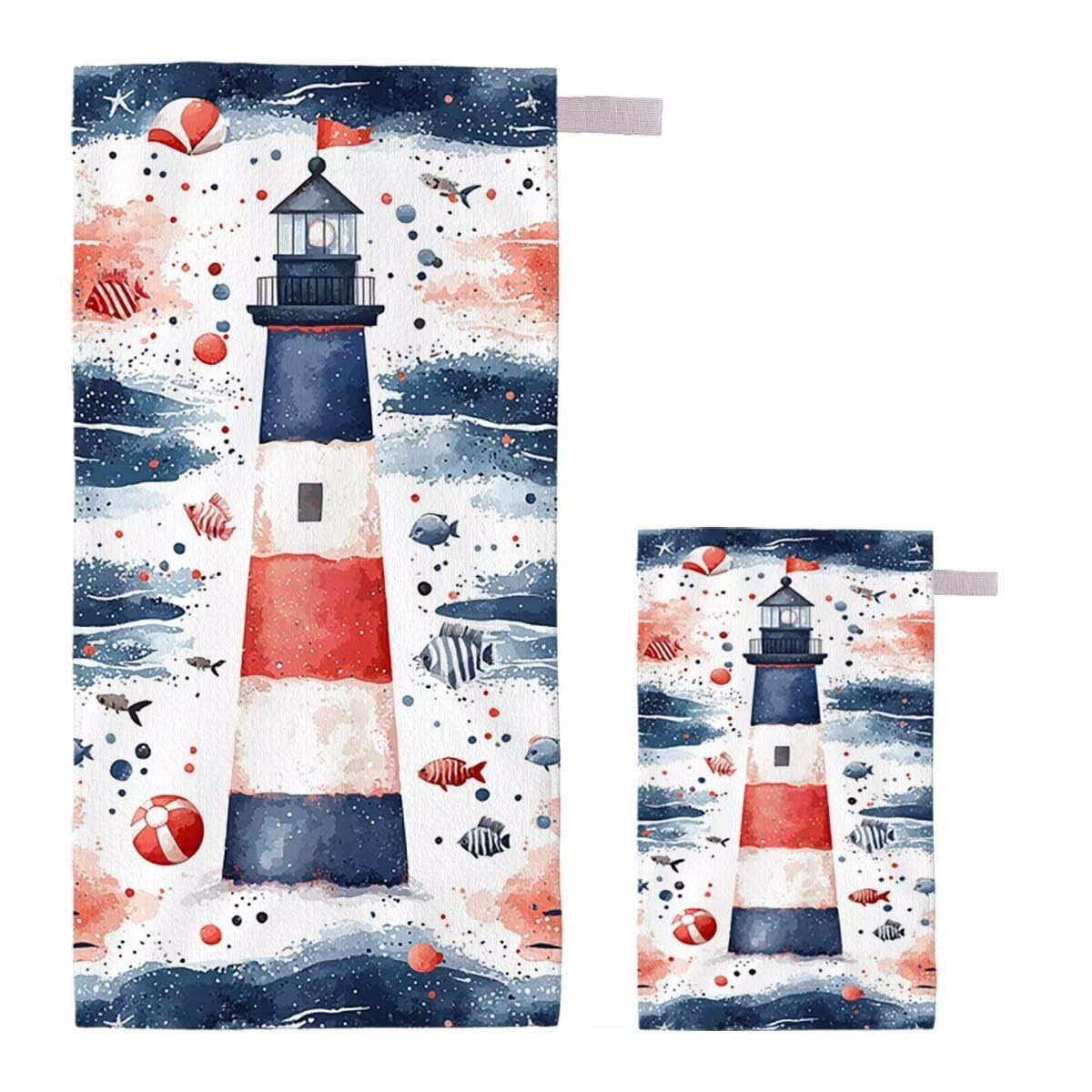 Toalla de Playa Grande 220x100cm/35x70cm, Juego de 2 Toalla Microfibra XXL de Antiarena, Toallas Playa Suave Ligera, Absorbente Secado Rápido, Beach Towel Viaje Yoga, Regalo Mujer Hombre (Faro) J-49