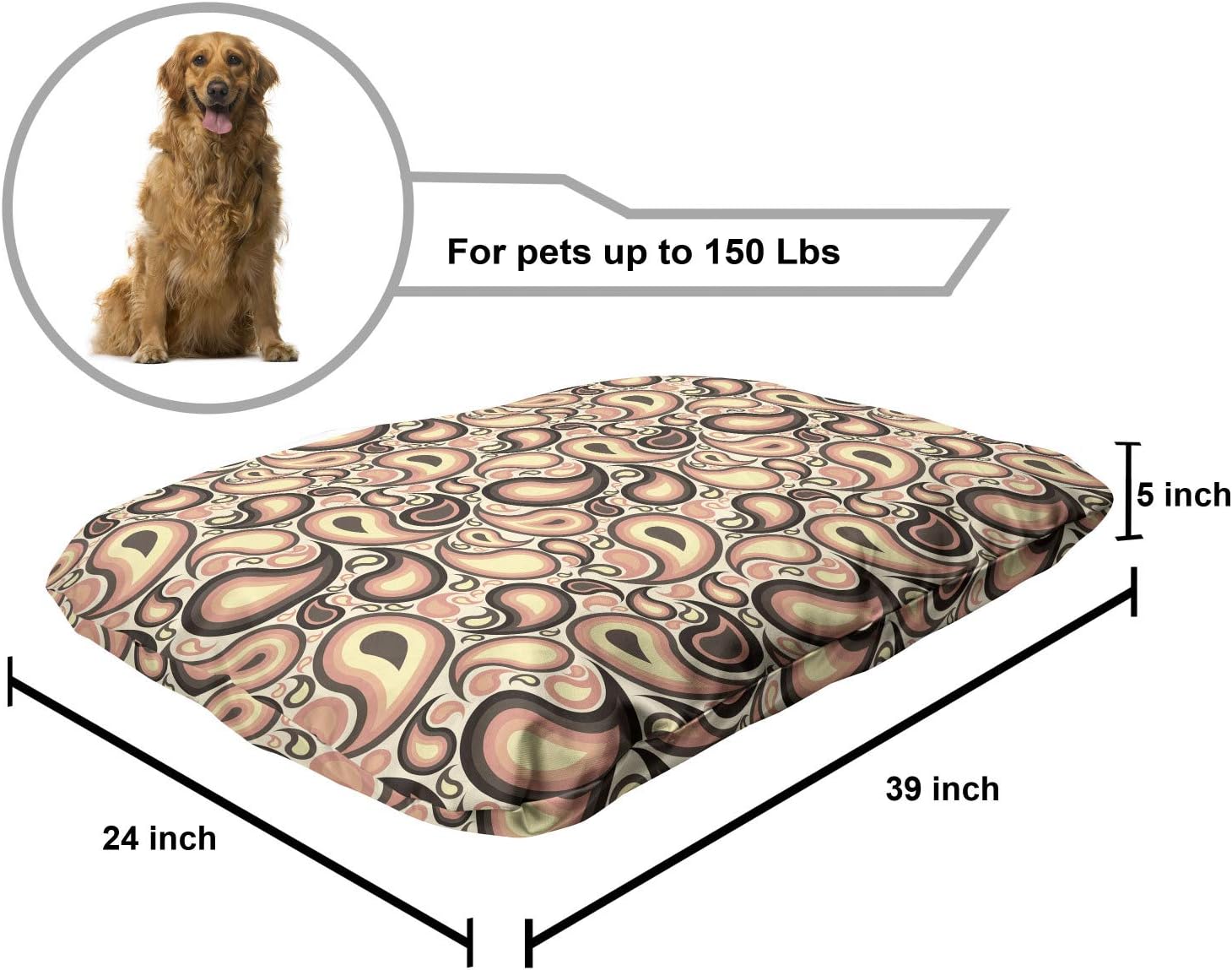 review Lunarable Paisley Pet Bed, Abstract Motifs with Design and Modern Artwork Raindrop Shapes Print, Chew Resistant Pad for Dogs and Cats Cushion with Removable Cover, 24