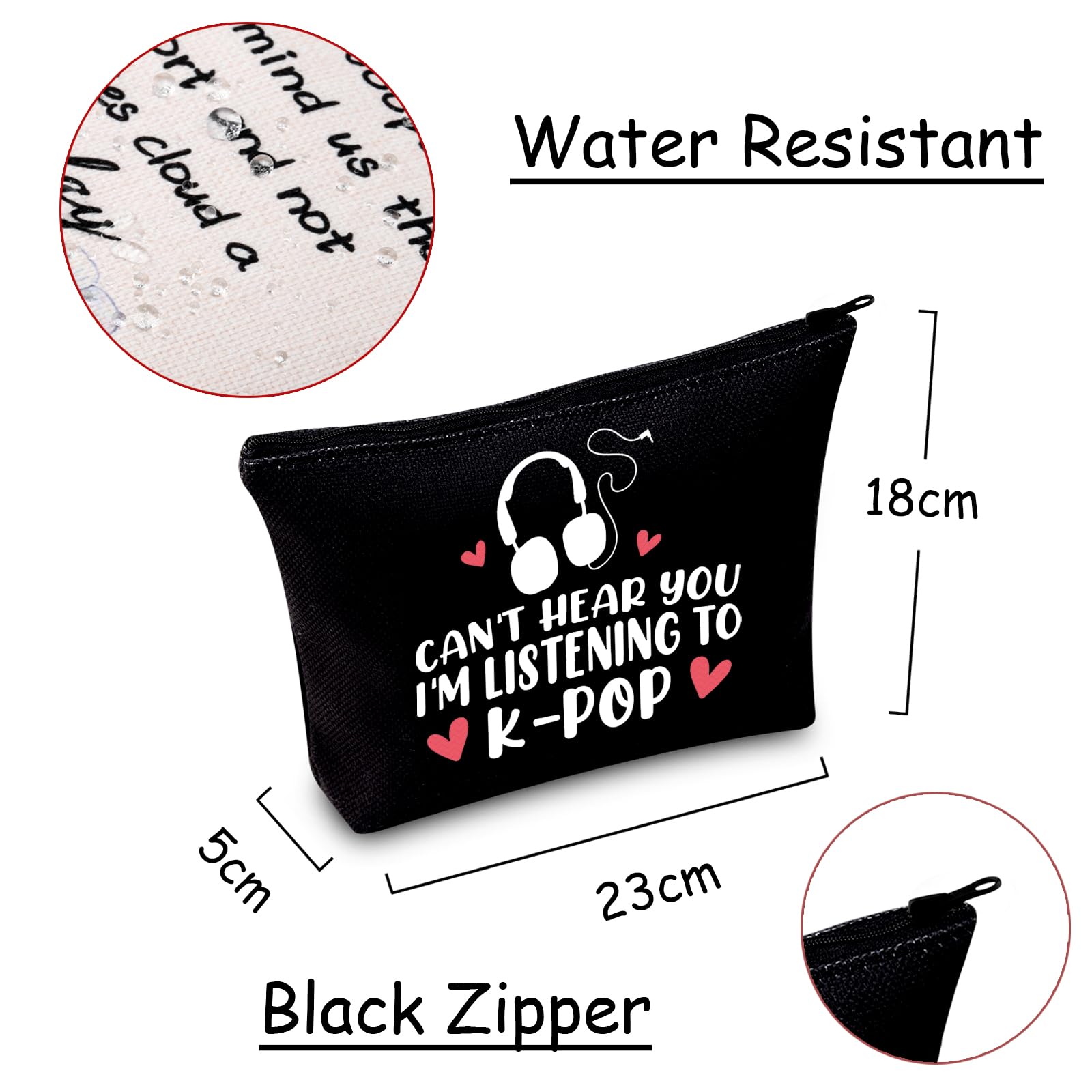 K-pop Music Lover Gift Can't Hear You I'm Listening to K-pop Makeup Bag Album Travel Bag K-pop Merchandise (Listening to Kpop Black) - Image 2