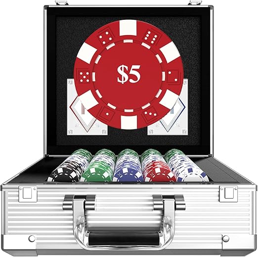 Poker Chips with Denominations, 600-pcs 11.5g Weighted Numbered Casino Chips Set, 2 Decks with Compact Aluminum Case for Texas Hold'em, Blackjack