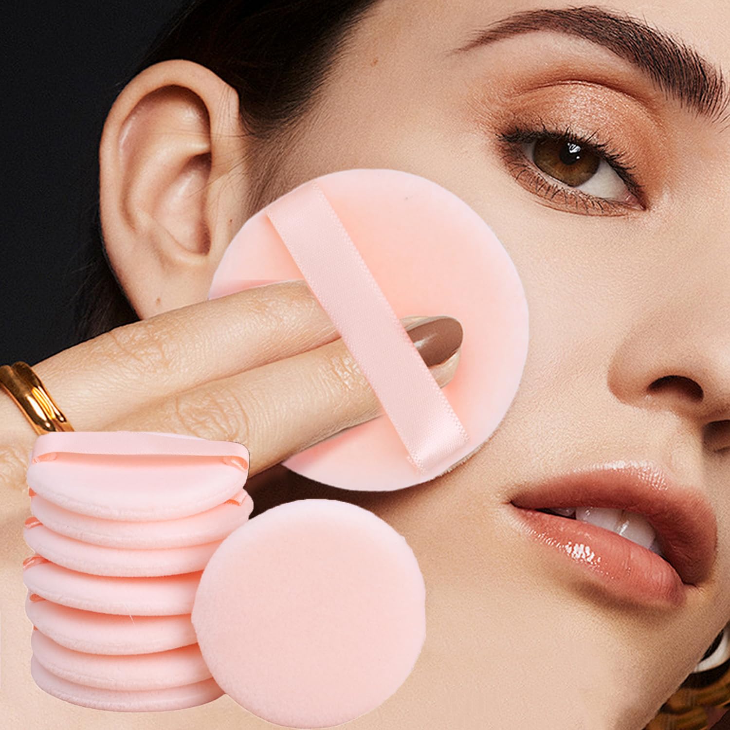 10 Pieces Round Pink Face Powder Puffs for Women, Soft Cotton Makeup Powder Pads for Loose, Setting, Pressed and Body (5cm)