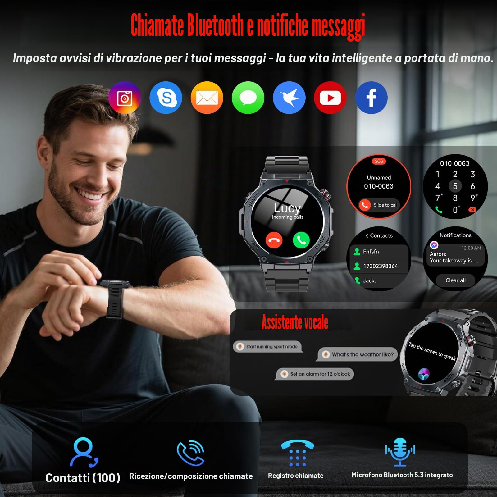 Smartwatch Uomo, 1,43" HD Orologio Smartwatch Uomo con Chiamata Bluetooth,Militari Smart Watch Tracker 160+ Modalità Sportive, Sonno/Cardiofrequenzimetro/Contapassi, Smart Watch per Android iOS