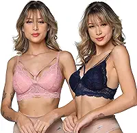 Kit 3 Soutien Rendado com Bojo e Strappy Sexy Sutiã Feminino Tamanho:P;Cor:Sortido