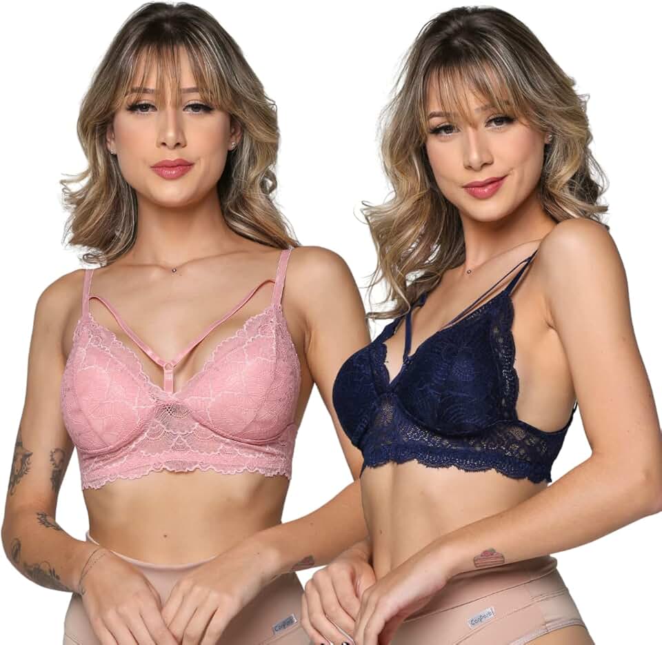 Kit 3 Soutien Rendado com Bojo e Strappy Sexy Sutiã Feminino Tamanho:P;Cor:Sortido