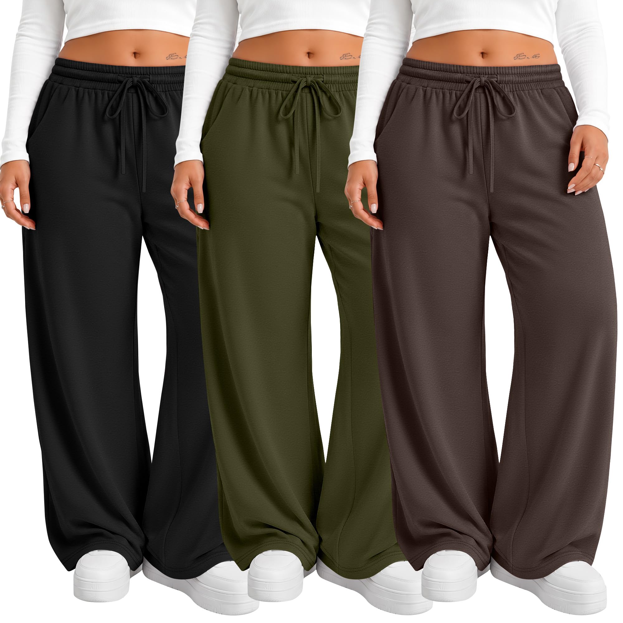 Neer 3 Pack Women's Plus Size Sweatpants Wide Leg Athletic Pants
