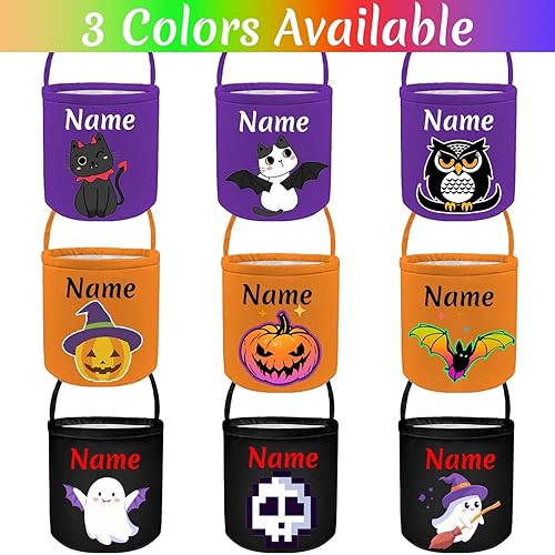 Miniatura 3 de STREADVE Cesta de Halloween personalizada para niños, cubo de dulce o truco, bolsas de Halloween, bolsa de dulces personalizada con nombre, regalo