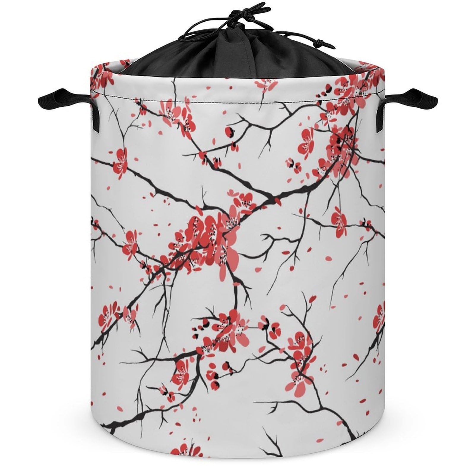 Wlntrophic Drawstring Laundry Hamper, Cherry Blossom Laundry Basket, Washing Basket with Handle