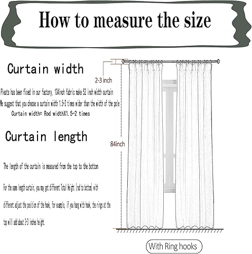 Miniatura 3 de LUGOTAL Cortinas traslúcidas blancas de 84 pulgadas de largo, para sala de estar o dormitorio, 1 panel de cortinas plisadas semitransparentes para