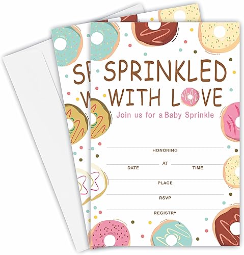 JCVUK Invitaciones para baby shower tarjetas de invitación para baby shower con temática de donas con sobres paquete de 25 decoraciones y