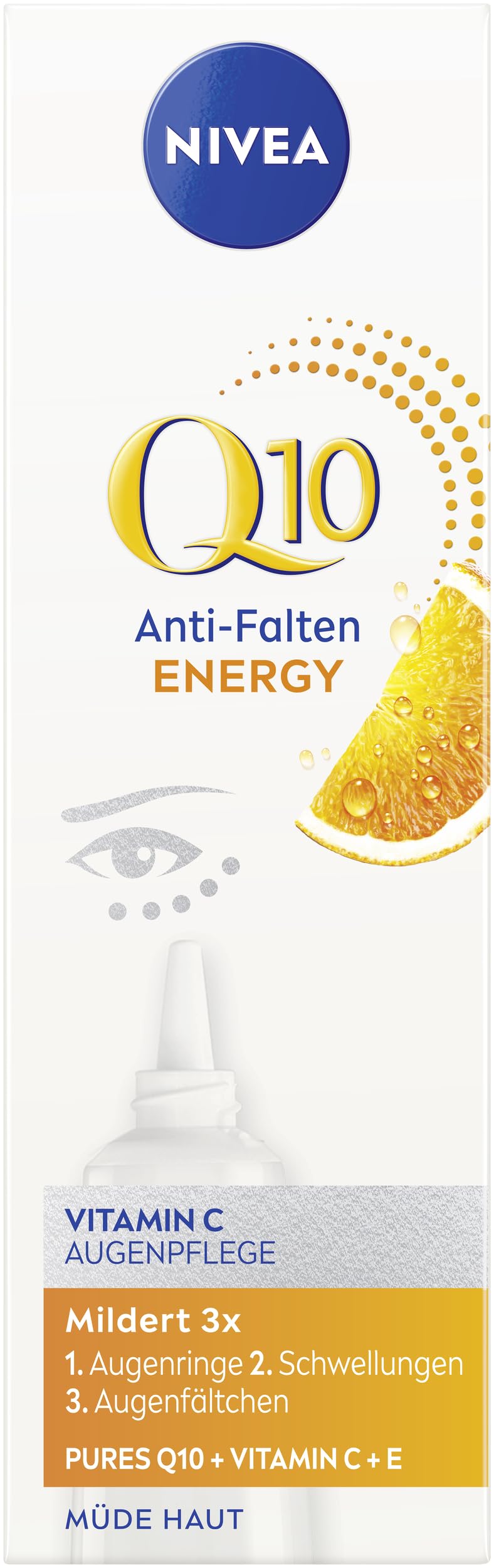 NIVEA Q10 Anti-Wrinkle Energy Vitamin C Eye Care, Eye Cream with Pure Q10, Vitamin C and E, Firming Moisturising Cream for Sensitive Eye Area (15 ml)