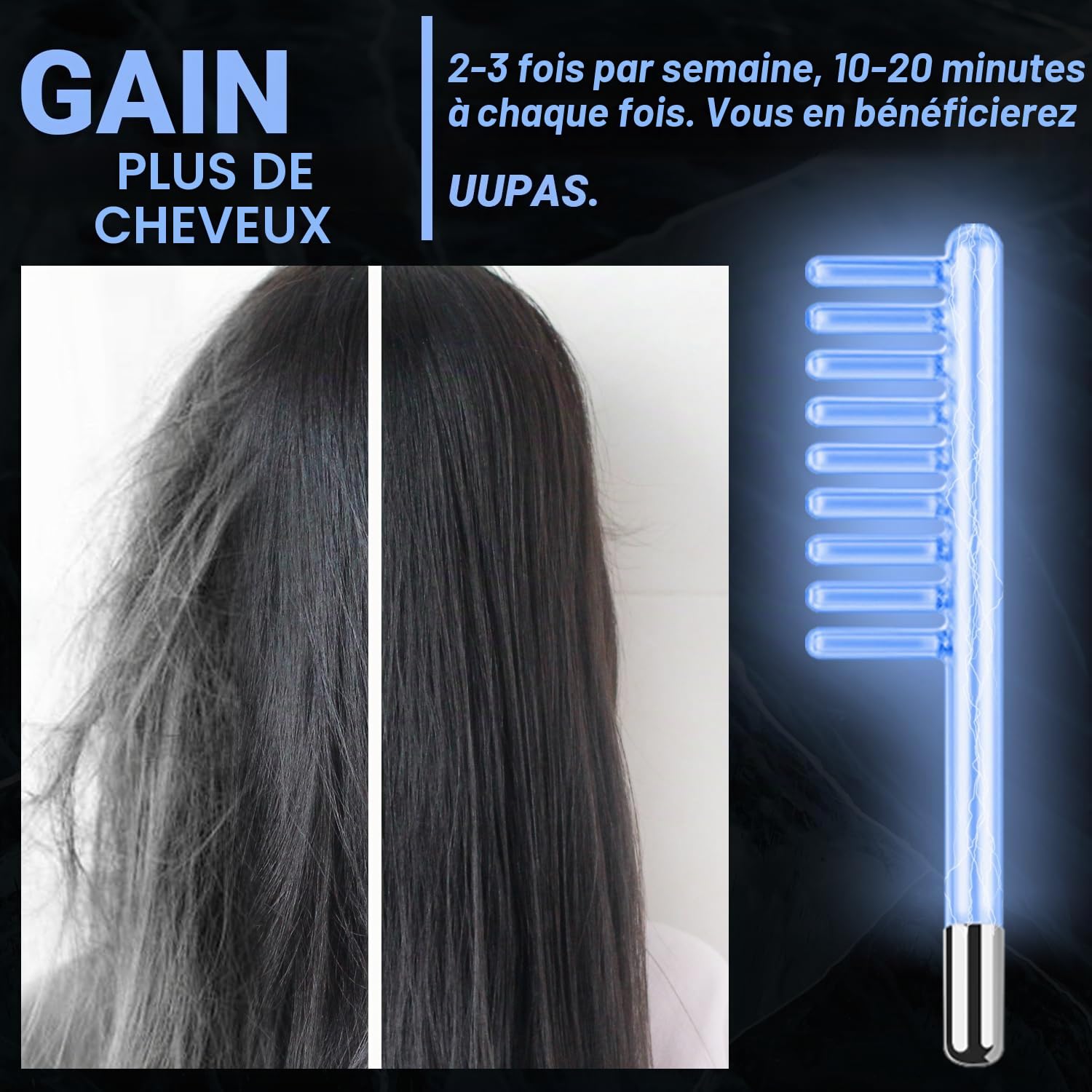 UUPAS 4 en 1 Bleu Appareil Haute Frequence Esthetique - Haute Frequence Visage Baguette avec 4 Tubes - Machine de Resserrement de la Peau pour l'acné, l'élimination des Rides,le Rajeunissement