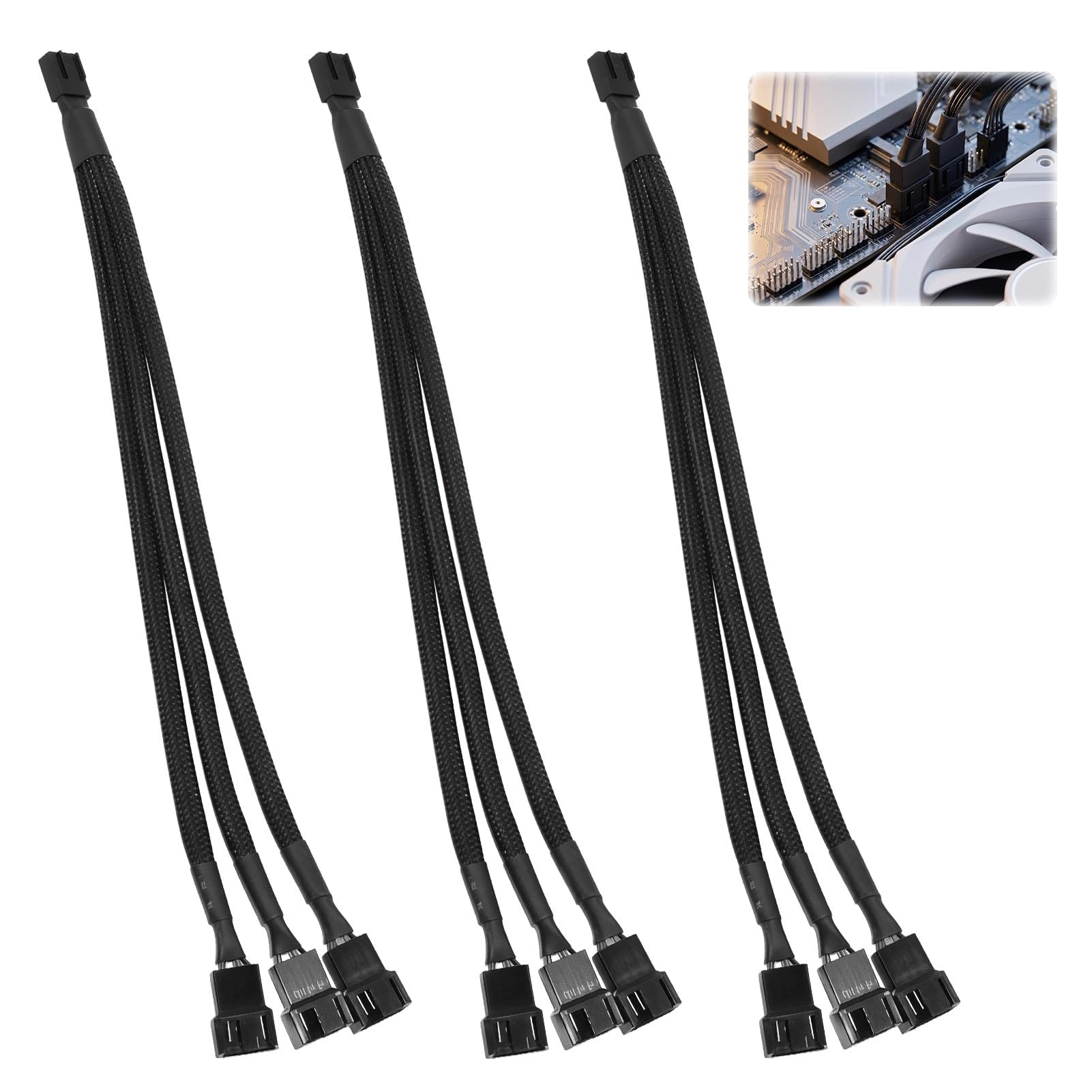 3 Pack Cable Divisor PWM 1 a 3 Vía 4 Pines, Cable Splitter PWM de 4 Pines para Ventilador PC, Splitter para Divisor de Ventilador con Funda Trenzada, Convertidor 1 a 3 para Computadora de Escritorio