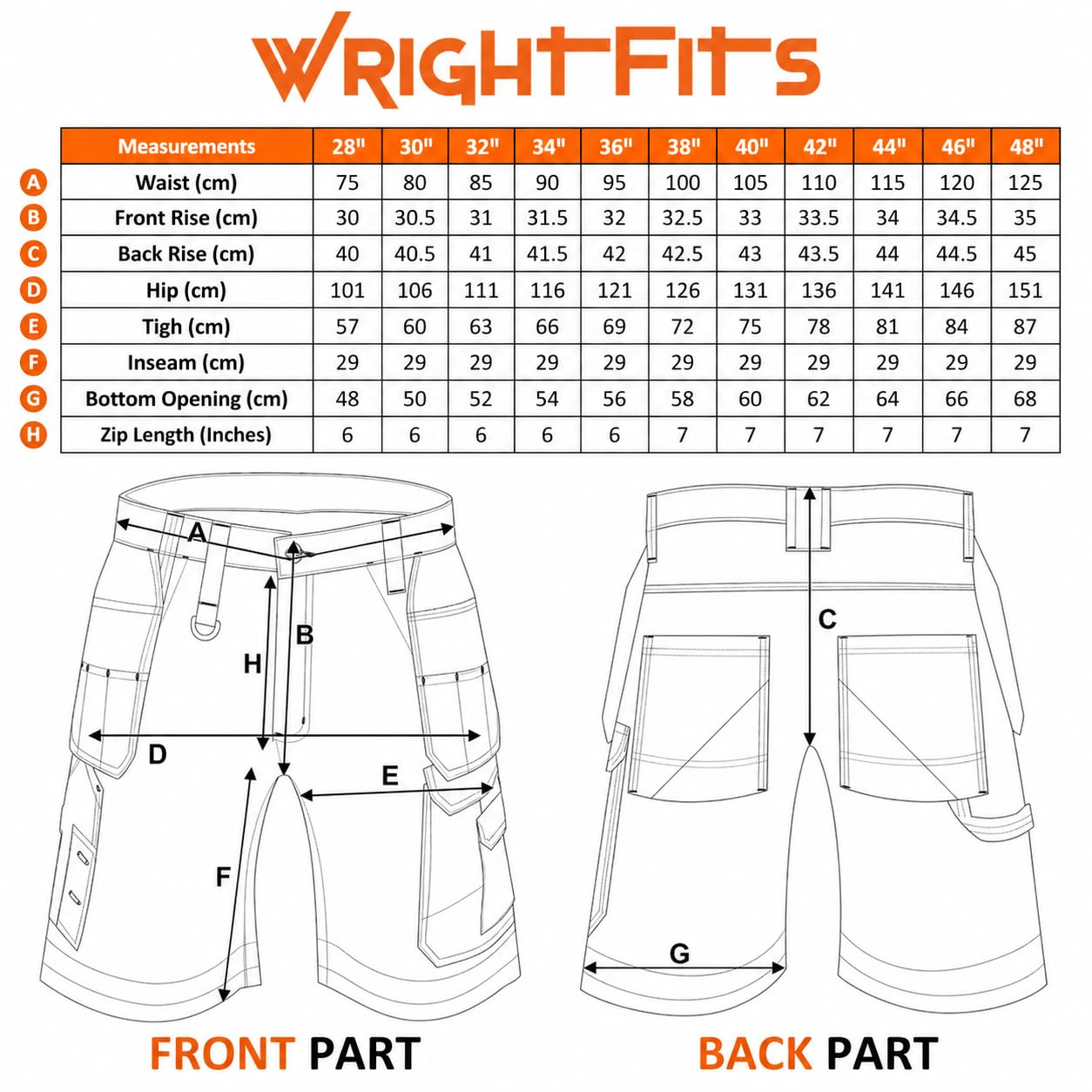 WRIGHT FITS WrightFits Holster Short de Travail Homme Noir, Gris et Kaki - Short d'été Cargo de Combat de sécurité à Usage intensif - Multi Poches - Triple Couture - Vêtements de Travail durables